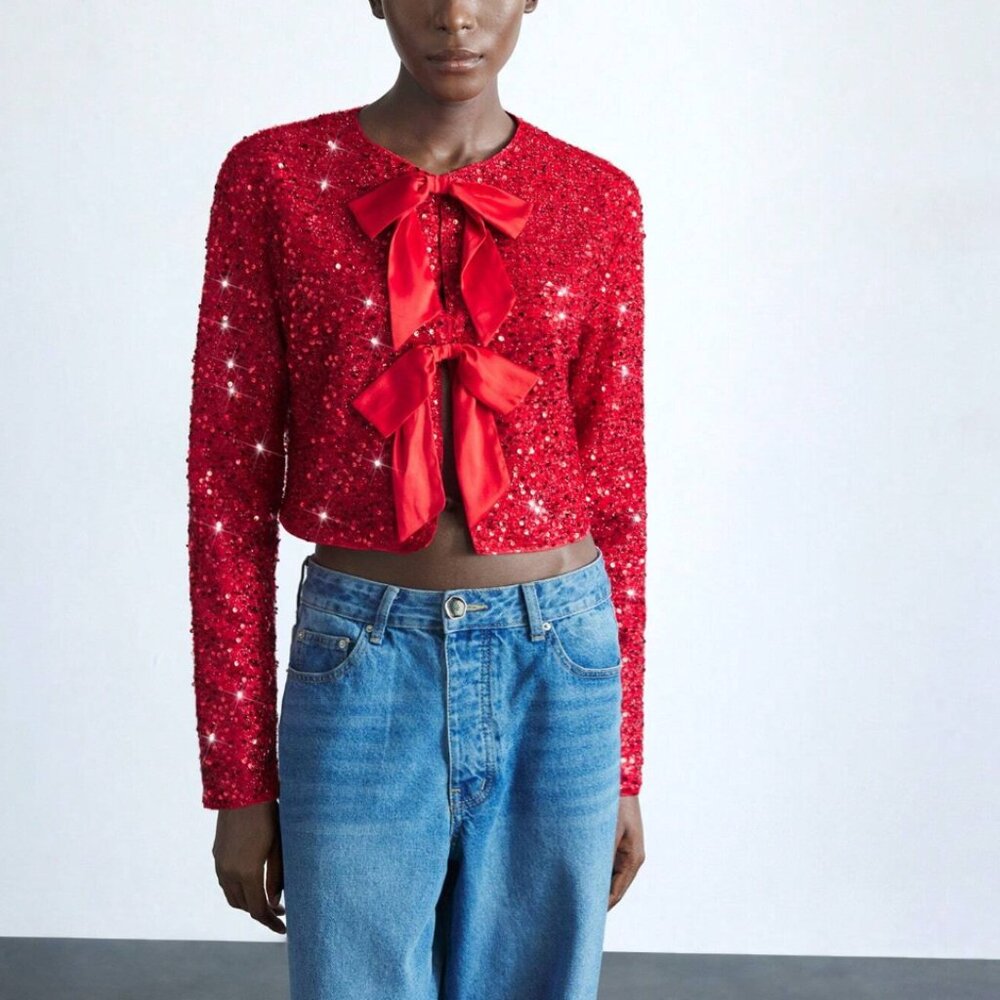 NEW W/ TAGS! Red bow sequin lady jacket